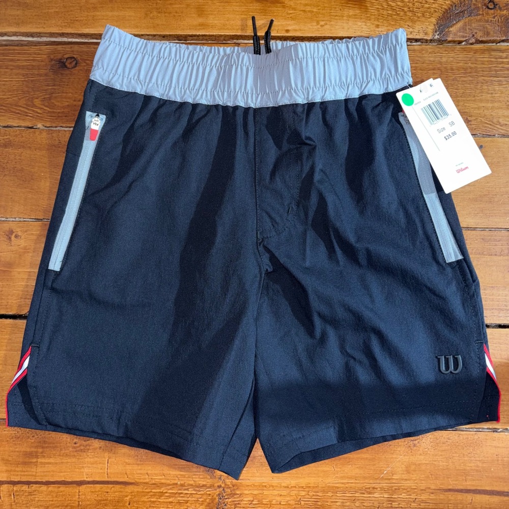 Wilson Athletic Shorts Kids Small Black Weathervane WBH504 Zipper Pockets NEW